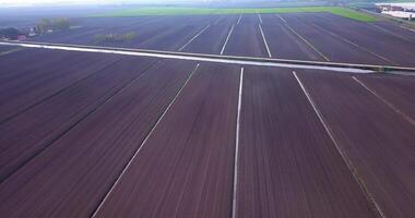 Freshly worked fields with water channels on the sides video