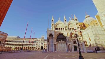 Picturesque St Mark Basilica and Campanile on empty square video