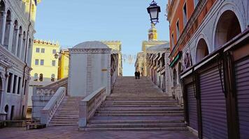 Ancient stone staircases of Rialto bridge during lockdown video