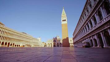 Motion along empty St Mark square at sunset during lockdown video