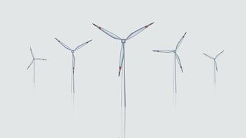 Set of wind engines 3d models on poles on white background video