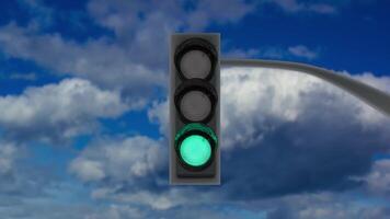 Traffic lights with changing color lamps on pole against sky video