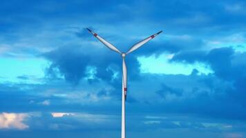3d model of wind turbine against sky with floating clouds video
