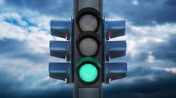 Traffic lights with changing colors against sky with clouds video