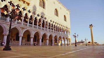 Doge palace with arches and columns on empty St Mark square video