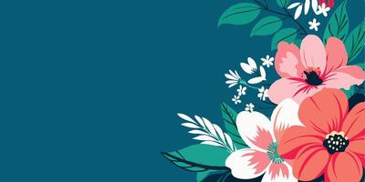 Flowers on blue background with space for text vector