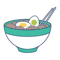 Spicy instant noodles soup or ramen with a half egg bowl with chopsticks vector