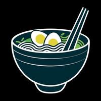 Spicy instant noodles soup or ramen with a half egg bowl and a chopsticks vector