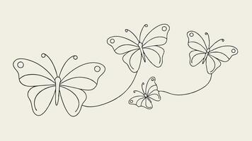 a line drawing of three butterflies vector
