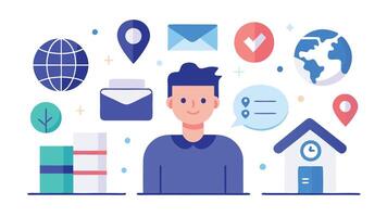 a man surrounded by icons and icons vector