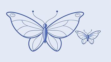 a butterfly is drawn in blue on a light blue background vector