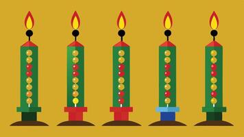 four candles with different colors on a yellow background vector