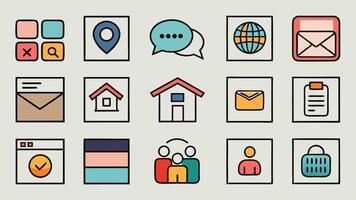 a set of icons that include a phone, email, and other items vector