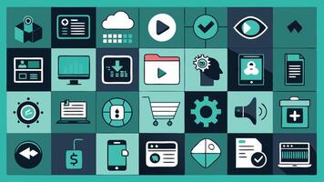 a collection of flat icons on a green background vector