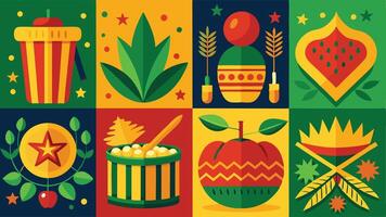 a colorful set of icons depicting various types of food vector