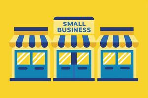a small business building with a yellow background vector