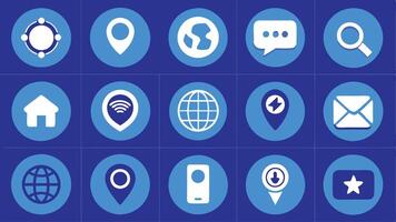 a set of blue icons with various icons vector