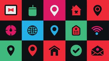 a colorful set of icons with various locations vector