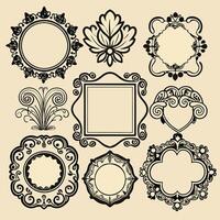 set of vintage frames and decorative elements vector