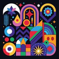 a colorful abstract design with various shapes and colors vector
