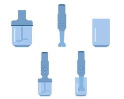 set of parts for a immersion blender in a flat style, different ways to use useful kitchen appliances vector
