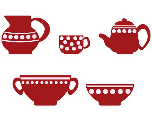Set of polka dot tableware, flat style illustration