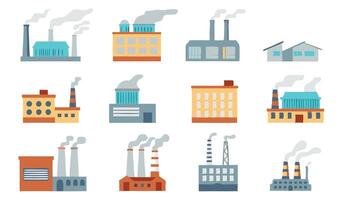 Factory buildings and factories icons set vector