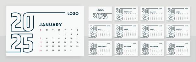 2025 monthly desk calendar template design vector