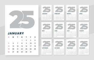 2025 monthly vertical desk calendar template vector