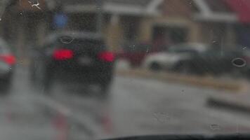 heavy rain slow motion on car window while driving video