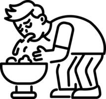 A line icon of a person doing vomiting vector