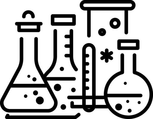Lab glassware including flasks and testing tubes, line icon