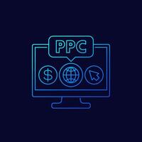 ppc, pay per click, line icon vector