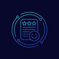 good review icon with emoji, linear design vector