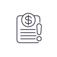 Invoice payment error line icon vector