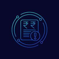 Invoice payment error icon with a rupee, linear design vector