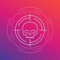 skull and target linear icon, vector
