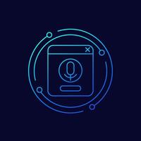 voice control and audio recognition icon, linear vector