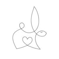 A hare drawn in a continuous line. One line rabbit. Rabbit art isolated on white background. vector