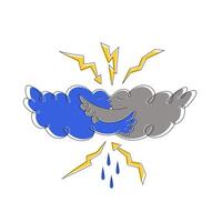 Passionate kiss of two clouds.Thunderstorm thunder and lightning vector
