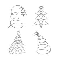 A set of Christmas trees drawn in one line. vector