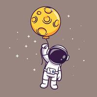Cute Astronaut Floating With Moon Balloon In Space Cartoon vector