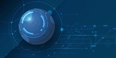 illustration design, digital eyeball and line on circuit board. High tech computer, science technology. Abstract futuristic communication concept. Dark blue color background vector