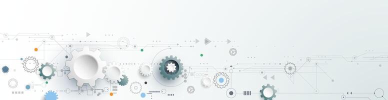 Abstract design gear wheel on motherboard or circuit board, Illustration hi-tech engineering, digital technology on white background. Futuristic, communication, network and science concept vector