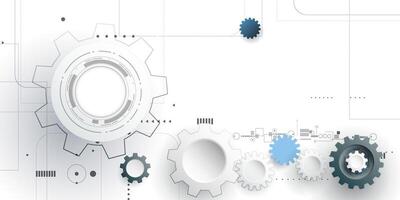 Abstract design gear wheel on motherboard or circuit board, Illustration hi-tech engineering, digital technology on white background. Futuristic, communication, network and science concept vector