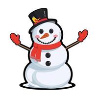 A cartoon snowman with red scarf and hat vector