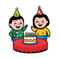 Two children with birthday hats are celebrating vector
