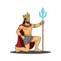 The god poseidon is kneeling with a spear vector