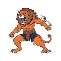 A cartoon lion with a snake in its mouth vector