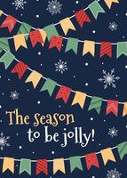 Christmas banner with colorful flags and snowflakes in flat style. illustration for poster, greeting card, invitation, etc vector